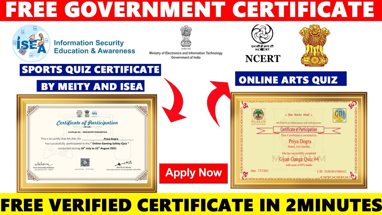 Free Online Certificate Government of India Sports Free Certificate ISEA MEITY NCERT