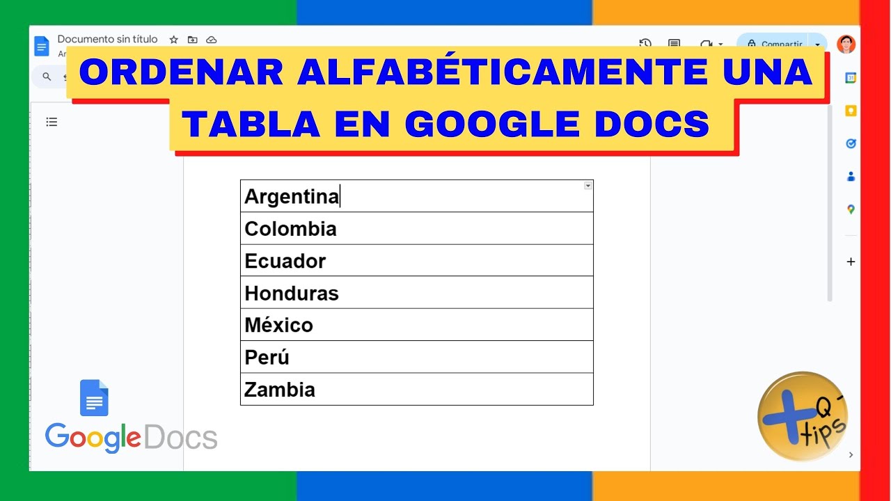 ORDENAR ALFABÉTICAMENTE una TABLA en GOOGLE DOCS - YouTube