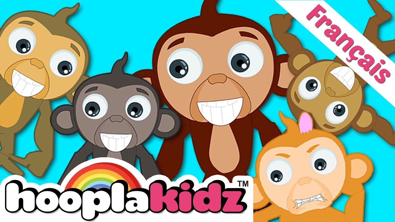 ⁣Cinq Petits Singes | Chansons Pour les Enfants| Five Little Monkeys (French) | HooplaKidz Français