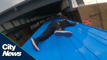 Dramatic video shows two people train surfing on Toronto