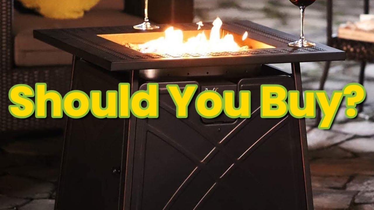 Gas Fire Pit Table, 28 inch 50,000 BTU Square Outdoor Propane Fire Pit Table with Lid and Blue Fire