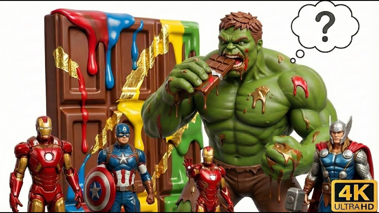 The green giant Hulk is making chocolate from superheroes.