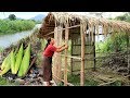 survival in the rainforest - woman build bamboo house​ cooking corn - eating delicious
