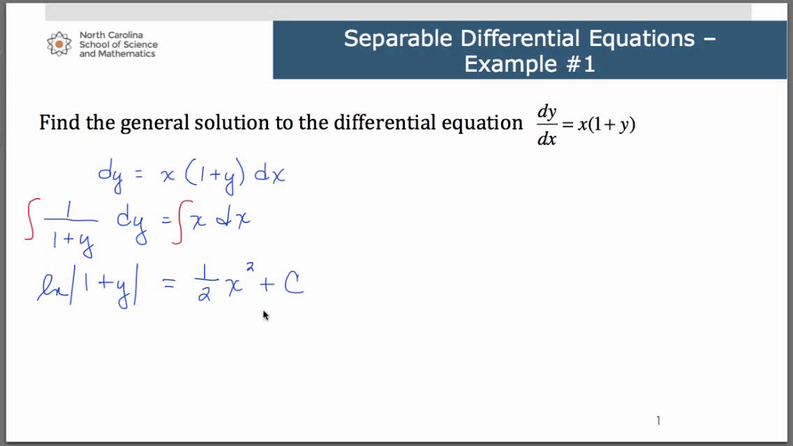 Solving Separable Differential Equations_Example 1 - YouTube