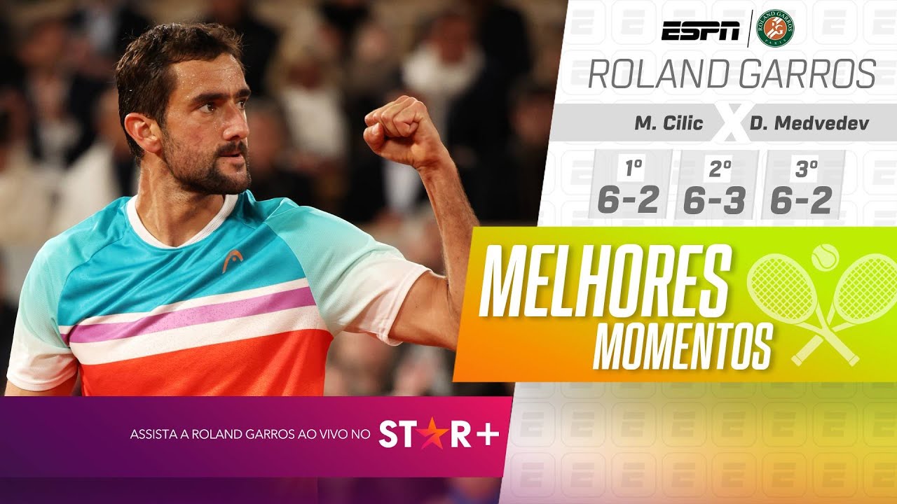 MAIS UM FAVORITO CAINDO EM ROLAND GARROS! CILIC ATROPELA MEDVEDEV E ESTÁ NAS QUARTAS DE FINAL