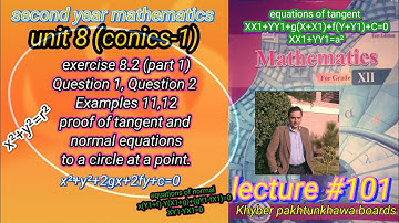 LECTURE#101 EXERCISE 8.2(PART 1)(Q1,Q2, EXAMPLES 11&12)(PROOF OF TANGENT & NORMAL)12 MATH KPK BOARDS