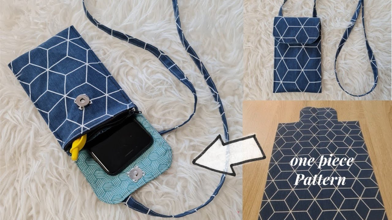 С одним куском ткани - сумка для смартфона с несколькими карманами, которую легко сшить