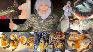 Iu Mien first time night fishing for crappies at Berryessa catch & cook making crappies sushi.