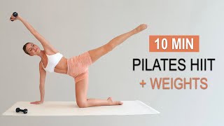 10 Min Full Body Pilates + Weights | Strength, Toning + Balance | No Repeat, No Jumping