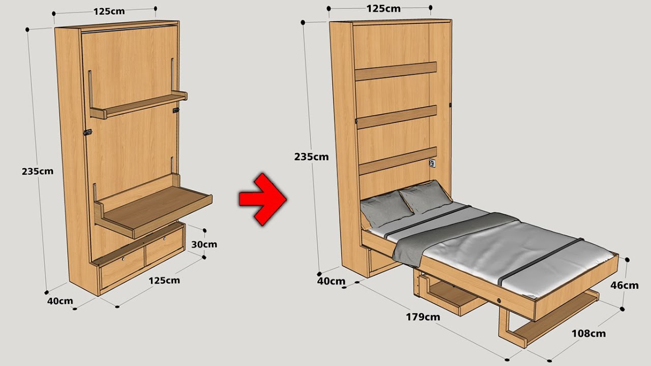 HOW TO MAKE A MURPHY BED WITH FOLDING TABLE STEP BY STEP 