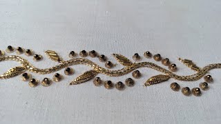 aari work kardana Sitara Moti pipe Jari Nakshi se border design Kaise banaen