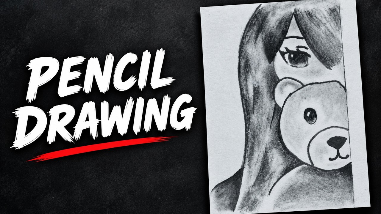 Pencil Drawing of an Anime Girl with Teddy Bear ️🧸 | Easy Shading Art ...