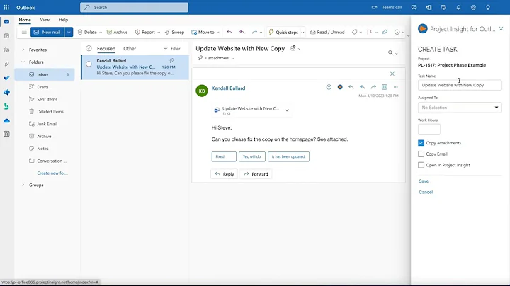 Outlook 365 Add-on - Convert an Email into a Task
