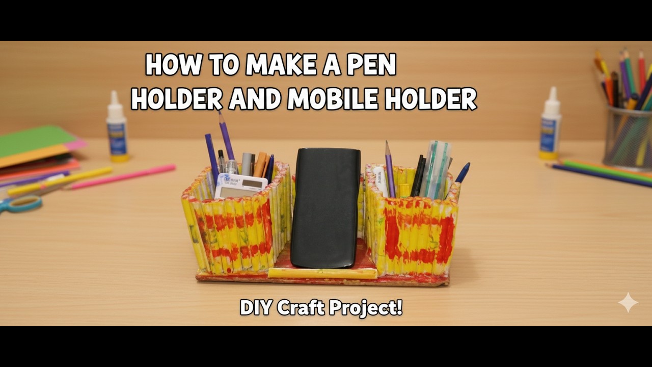 DIY-making desktop organizer with waste paper pen holder organizer paper crafts 🔥