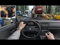 Driving Renault 12 Toros through narrow road Euro 