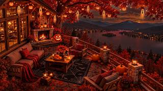 Relax in Cozy Fall Porch Ambience 🍁 Smooth Jazz Music and Fire Pit Warmth for Peaceful Vibes
