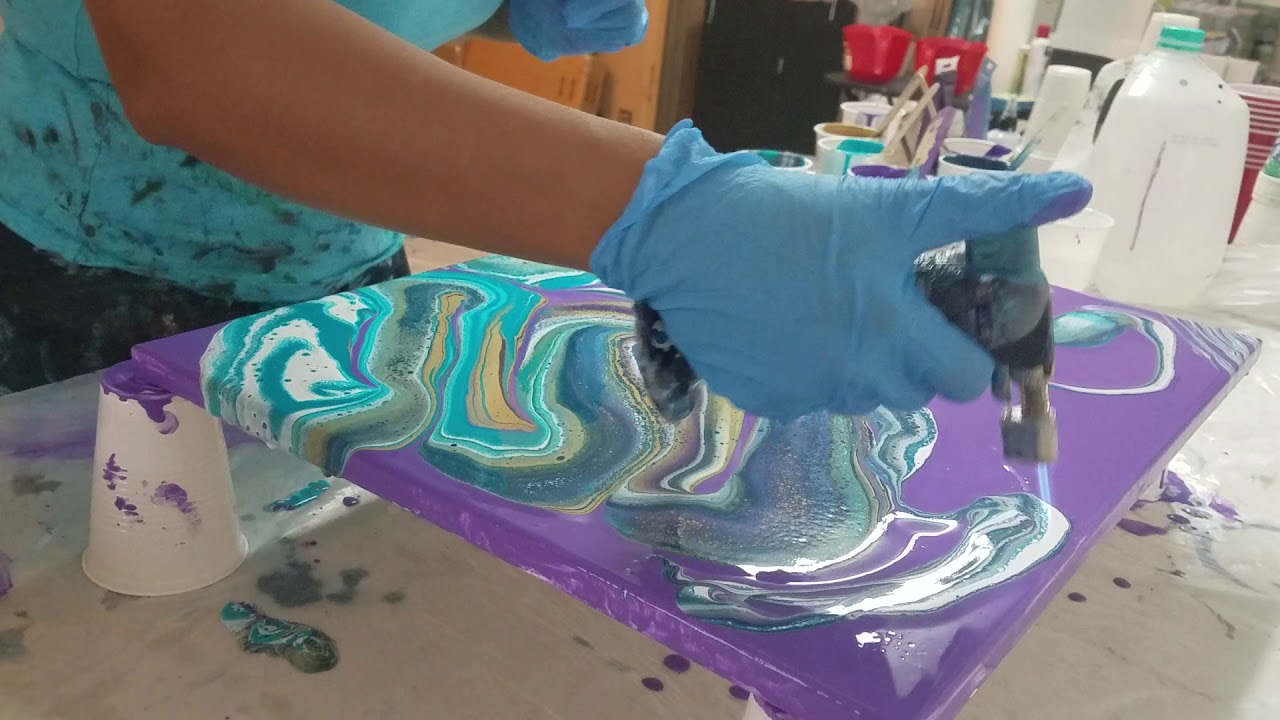 Acrylic Pouring Dirty Pour in TEAL and Purple! - YouTube