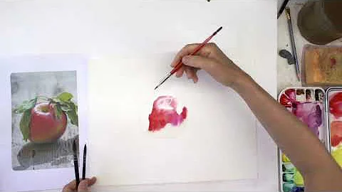 Peindre une pomme rouge  l'aquarelle par humidific...