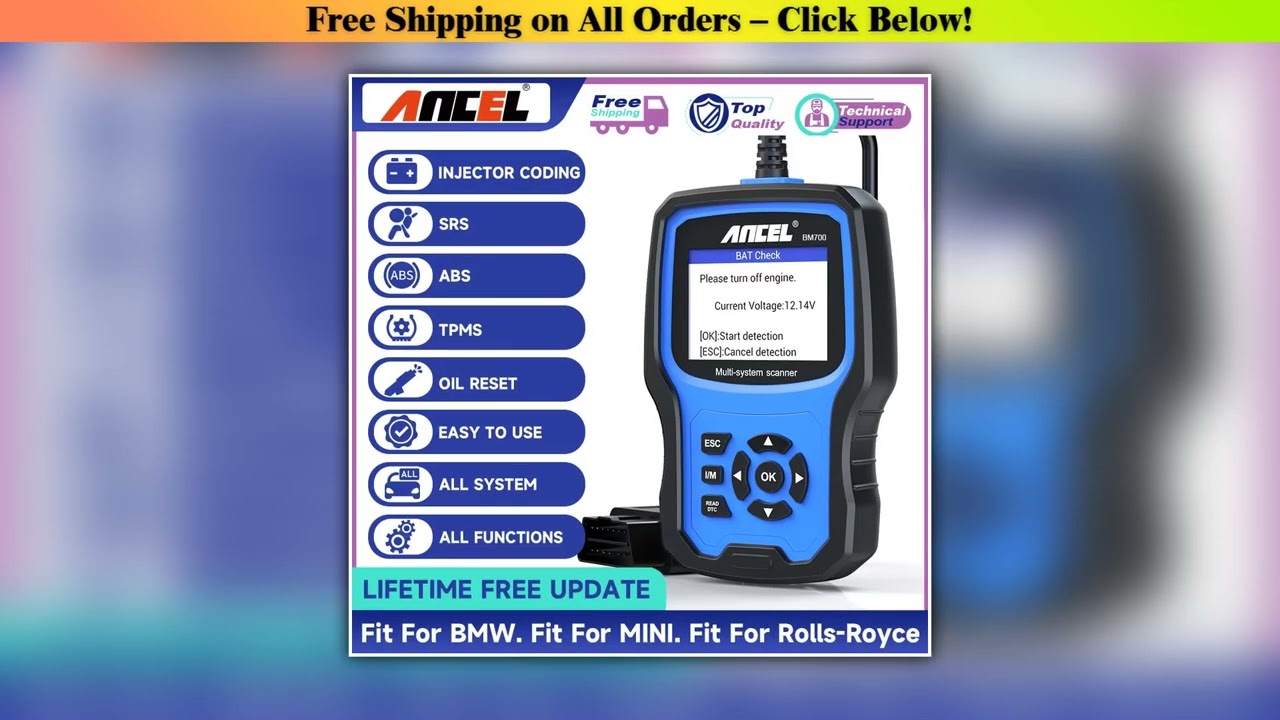 ANCEL BM700 OBD2 Automotive Scanner for BMW/MINI ABS SRS EPB TPMS CBS OIL Reset Injector Coding