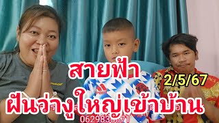 สายฟ้าฝันว่างูใหญ่เข้าบ้านต้องมีโชคแน่ๆงวด 2 พฤษภาคม 2567