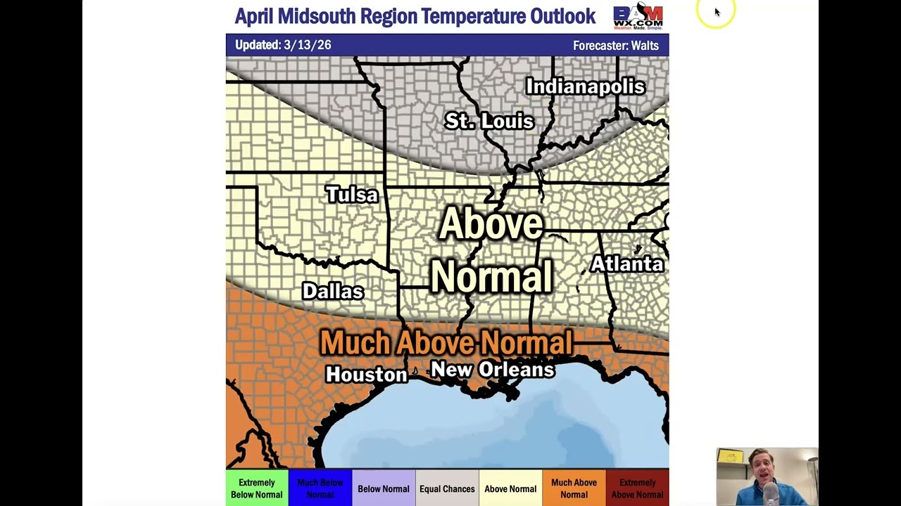 Midsouth region April temperature and precipitation outlook 2026