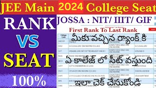 JEE Main 2024 Rank vs Seat |JEE Main 2024 College wise cutoff ranks| NIT,IIIT,GFTI Colleges Seats