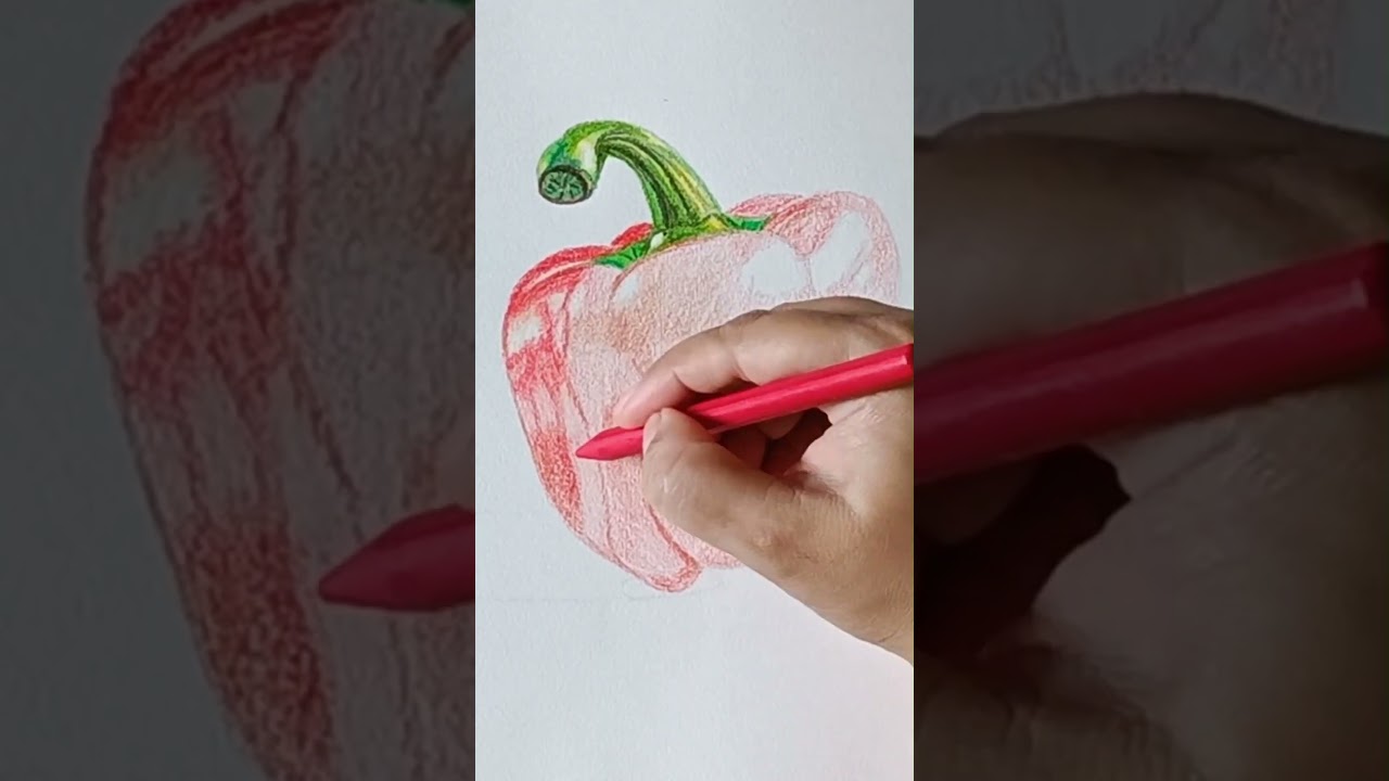 Drawing Realism With Crayons - Art Challenge | How to Draw a Bell Pepper | Capsicum Drawing
