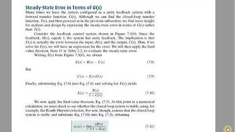 Steady State Error for unity feedback system