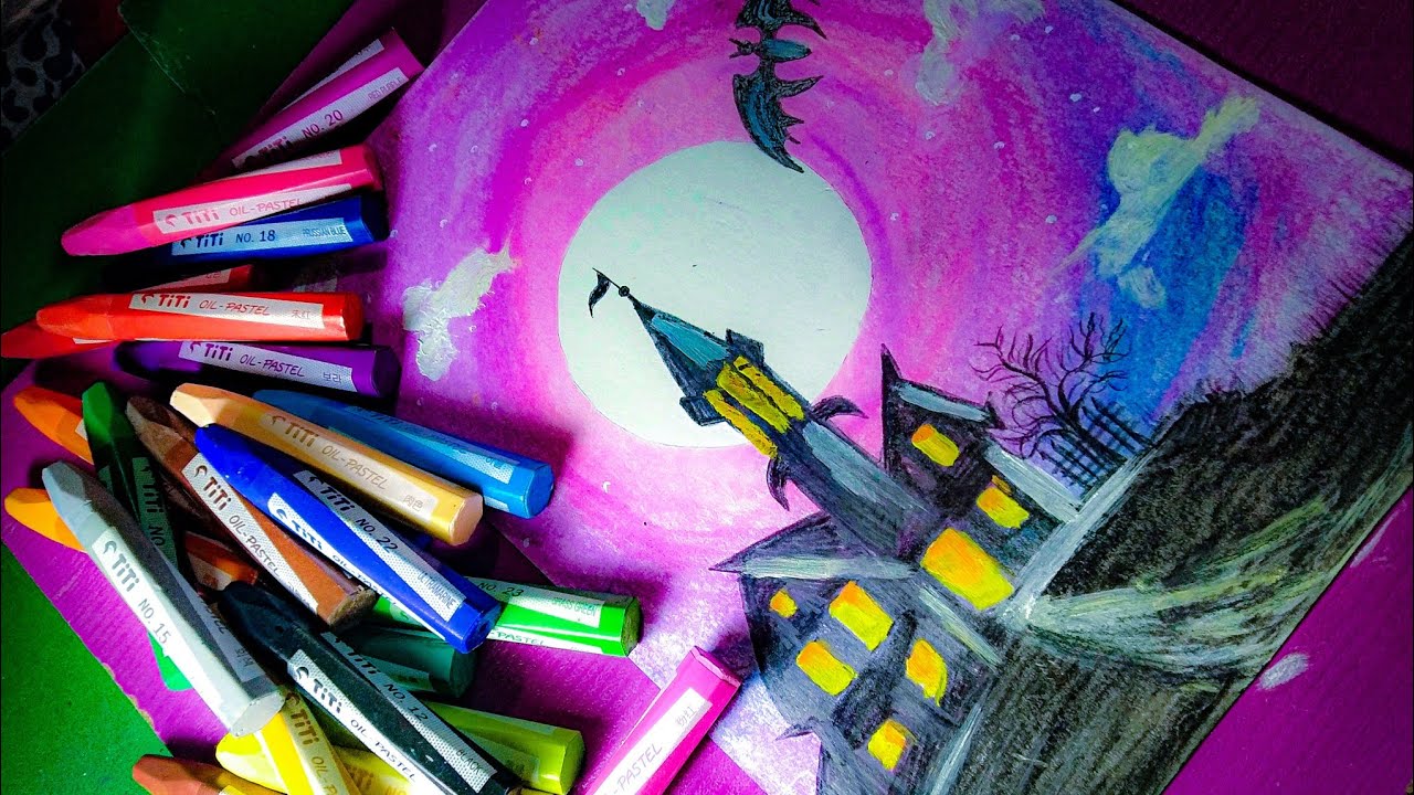 Halloween Drawings Haunted house painting tutorial easy oil