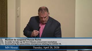 Minnesota House debates measure to terminate governor's peacetime COVID-19 emergency  4/28/20