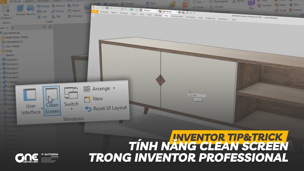 OneCADVN | Inventor Professional Tip&Trick | Tính năng Clean Screen ...