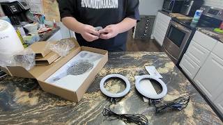 Unboxing dual selfie light setup for zooms & live streaming