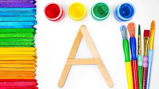 Painting and Crafting Popsicle Sticks into Alphabet | ABCs Learning Video for Toddlers