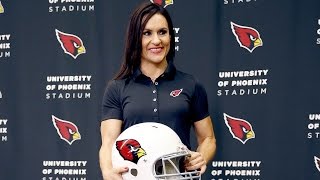 Jen welter shares her emotions as the arizona cardinals introduce
first woman to hold an nfl coaching position.