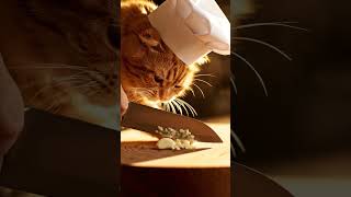 Lightning ginger cat chef minces garlic pro-speed, blurring blade 🐱🧄 #shorts #funny #petcooking