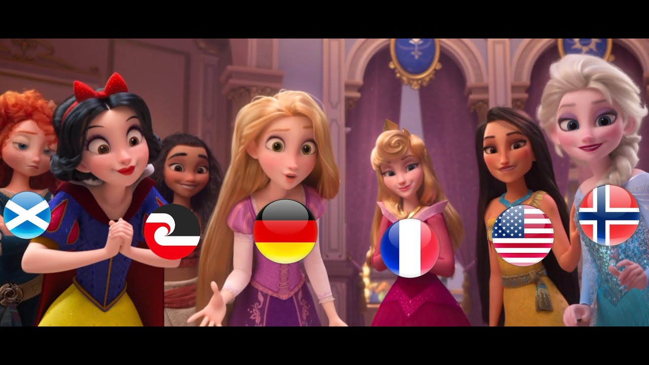 Disney Princesses singing in their native languages.
