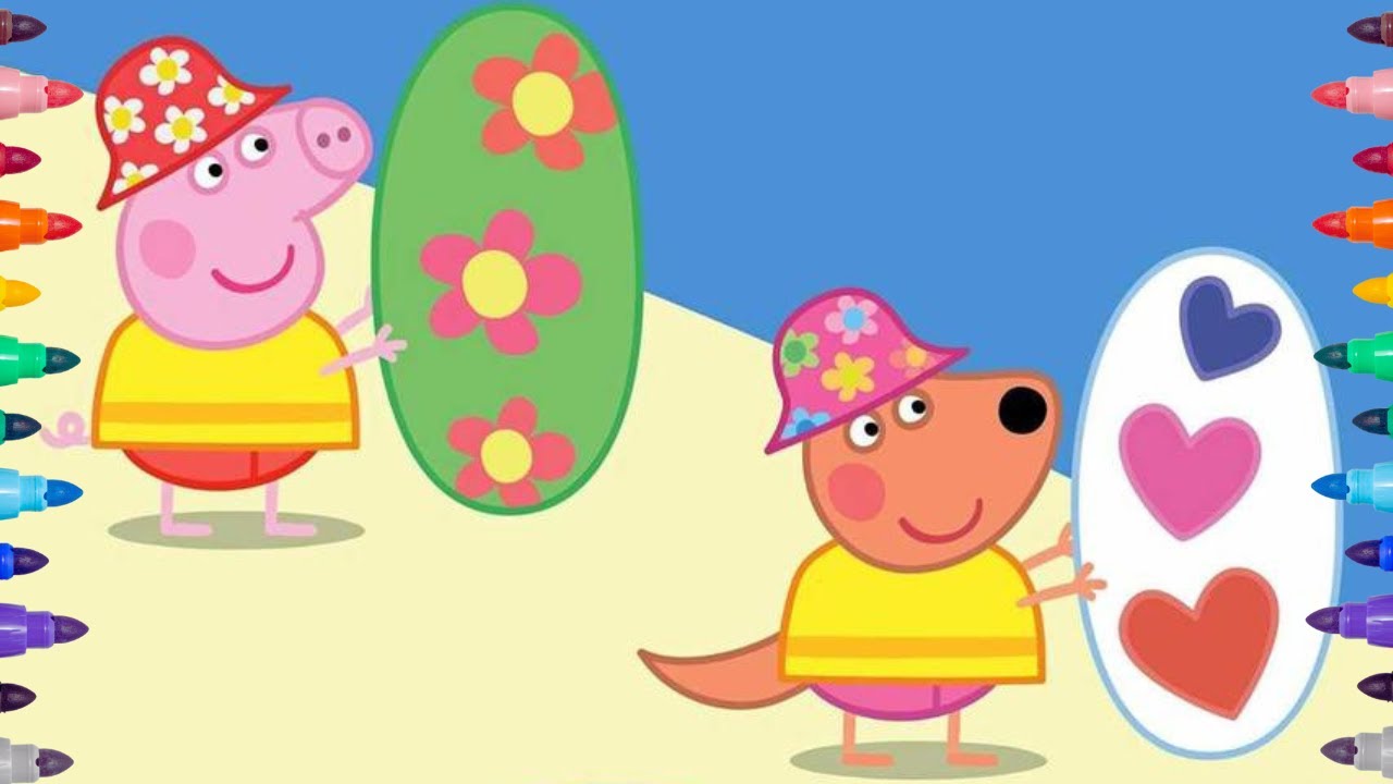 peppa-pig-and-kylie-kangaroo-at-the-beach-drawing-and-coloring-for