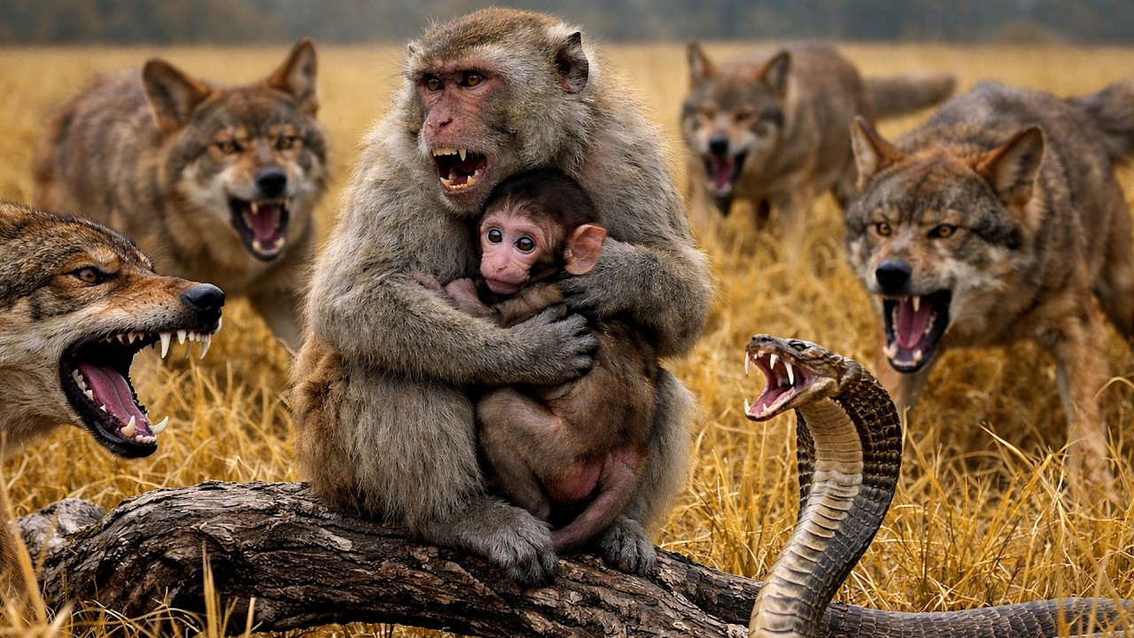 Mother Monkey’s Brave Struggle Caring for Her Newborn on the Edge of Danger 🐒 #newshorts #lovestory