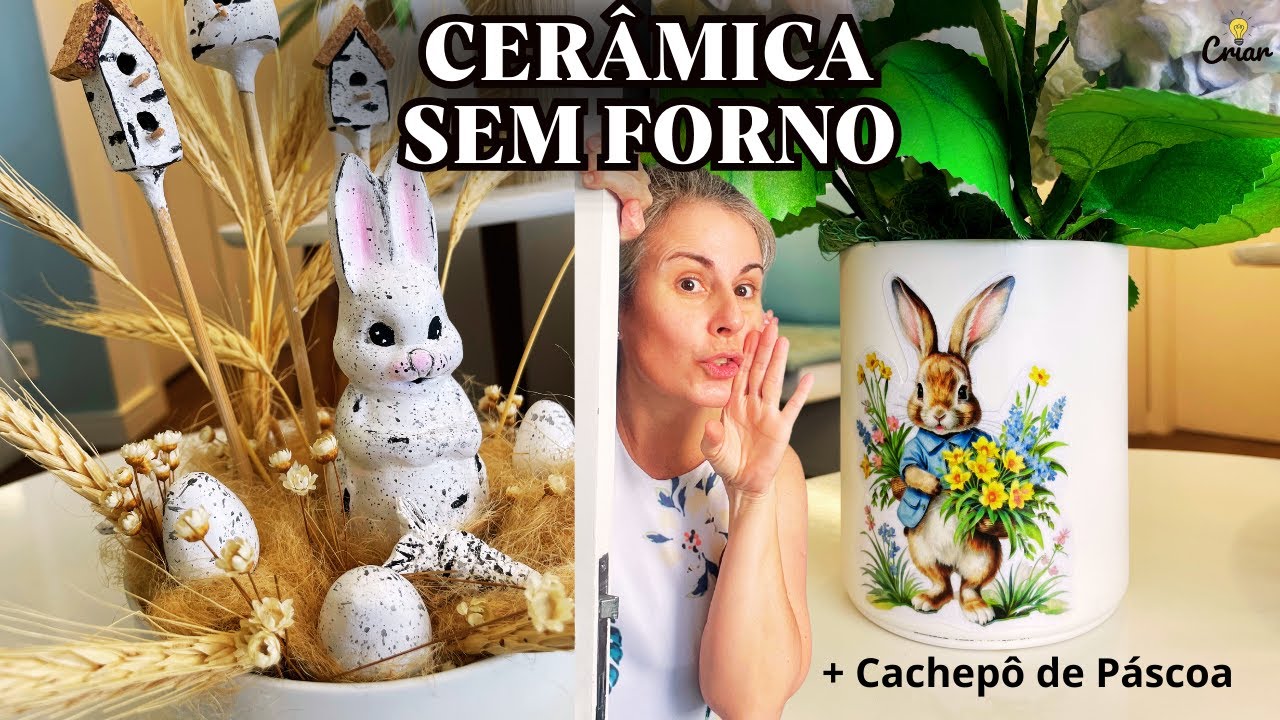 COMO USAR CERÂMICA FRIA COM MOLDE DE ACETATO + Arranjo de Páscoa com ...