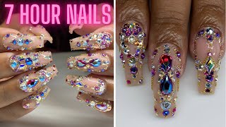 7 HOUR Swarovski Crystal Bling Gel Nails  | Craziest Nail Art I've Done in 2021