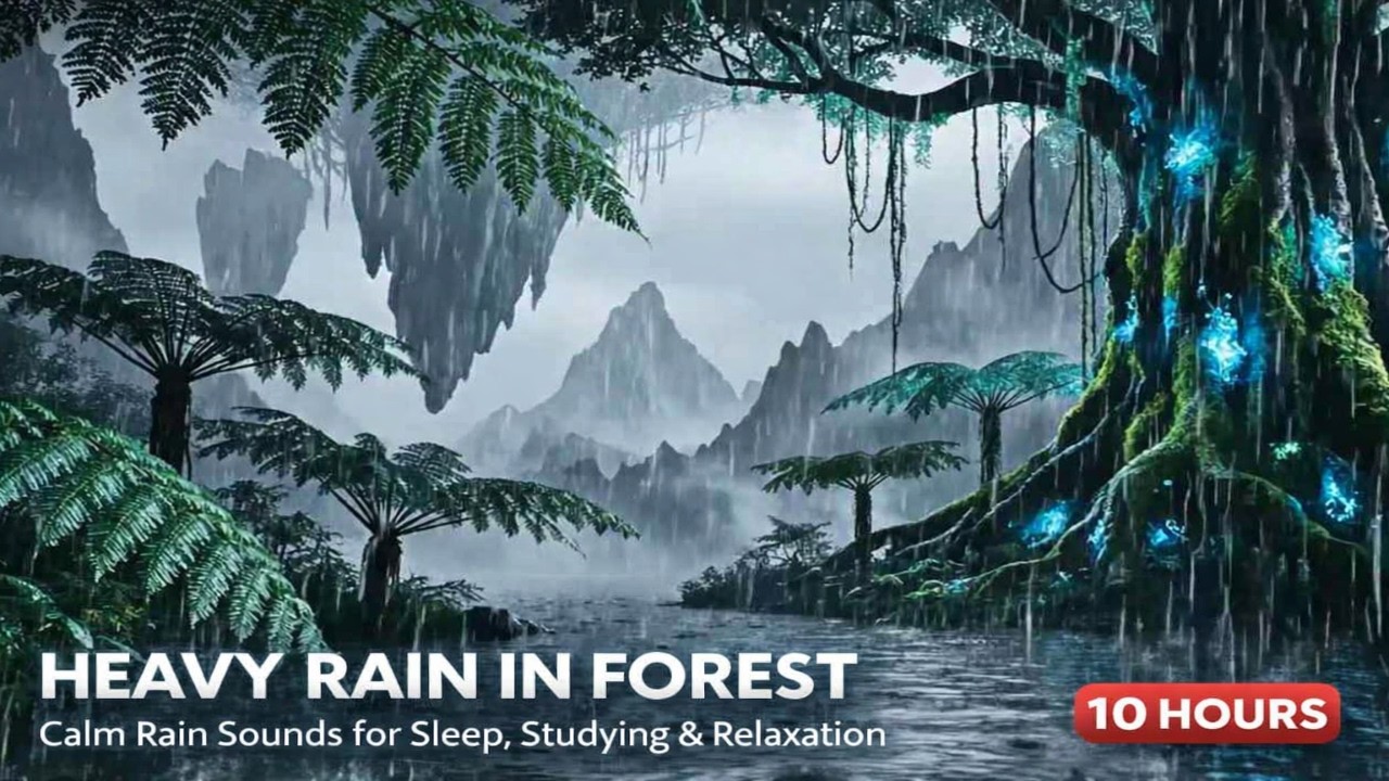 10 Hours Relaxing Rainforest Soundscape | Heavy Rain for Studying, Sleep & Focus | No Talk ASMR
