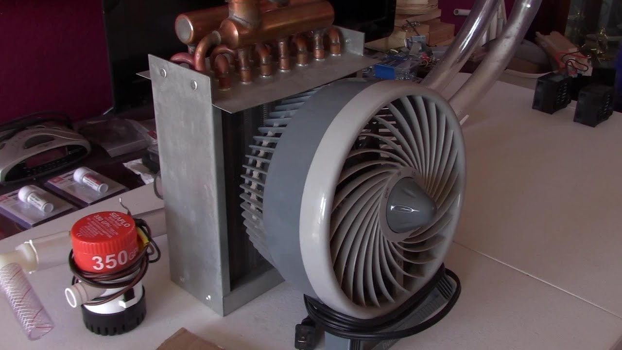 DIY Air Heater! Heat Air with Water! Heater core Heat Exchanger. (w/AC Fan)  - high-temps! - Easy DIY - YouTube