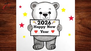 How to Draw Cute New Year Bear 2026 | Easy Drawing for Beginners | Happy New Year Drawing screenshot 5