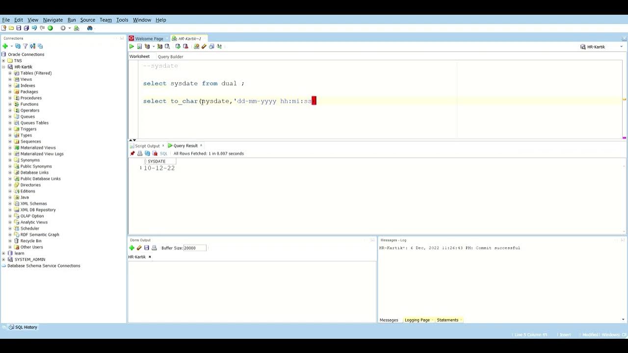 SQL how to extract time from function Sysdate - YouTube