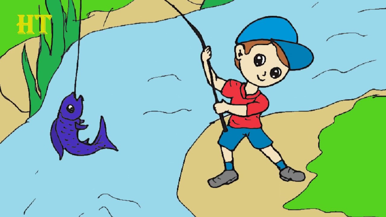 Fishing drawing and coloring - Easy drawing for beginners 