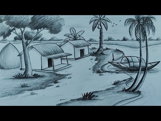 Landscape Drawing Easy, Pencil Drawing Tutorial, Nature Drawing with Pencil,  Village Scenery Drawing | by Creativecanvasbyparna | Medium