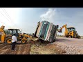 Tata truck accident turned over rescued by jcb 3dx xpert and jcb 3dx eco