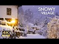 4kr snowy village  peaceful snowing at dusk  winter in bulgaria  relaxing snowfall