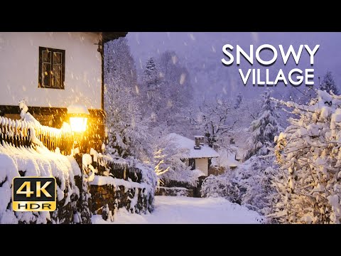 Snowy Village Peaceful Snowing at Dusk Winter in Bulgaria Relaxing Snowfall Video