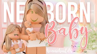 Newborn's FIRST DAY Home from the Hospital | Roblox Bloxburg Newborn Baby Roleplay | Bonnie builds